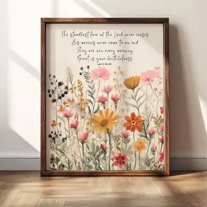 Lamentations 3 Scripture Wall Art – Flowers with Bible Verse, Christian Printable Floral Art, Wildflower Boho Art Print, Room Decor, Unframed