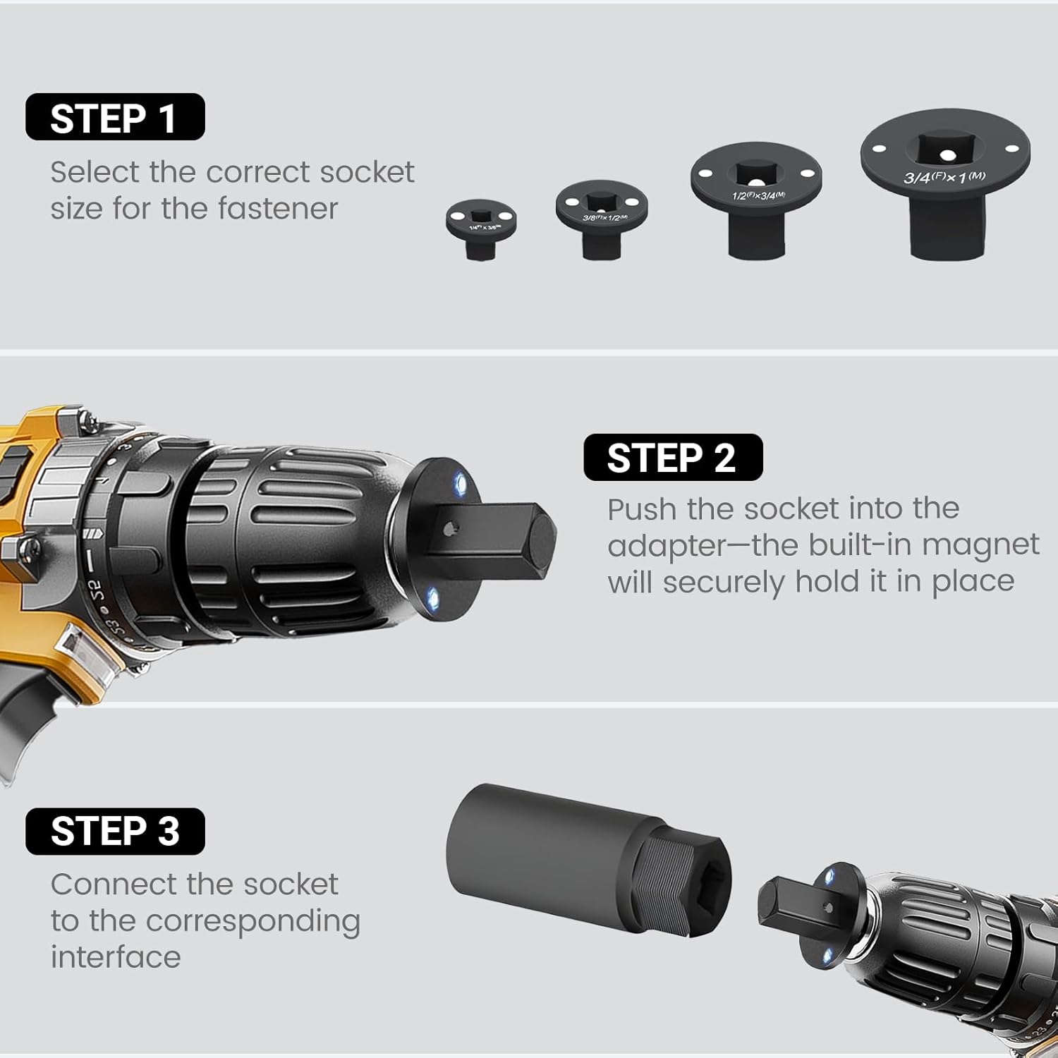 4pcs Low Profile Impact Socket Adapter Set Drive Ratchet Adapter Set 1/4" to 3/8", 3/8" to 1/2", 1/2" to 3/4", 3/4" to 1" Magnetic Design 4pcs Low Profile Impact Socket Adapter Set Drive Ratchet Adapter Set 1/4" to 3/8", 3/8" to 1/2", 1/2" to 3/4", 3/4" to 1" Magnetic Design