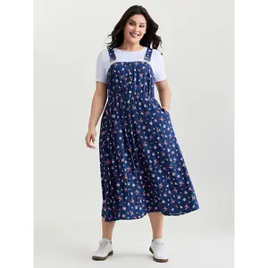 【Summer Turn-Up】【Preppy】 Bloomchic Sweet Floral Print Adjustable Midi Overall Dress 2026 Summer Pick for Mother's Day