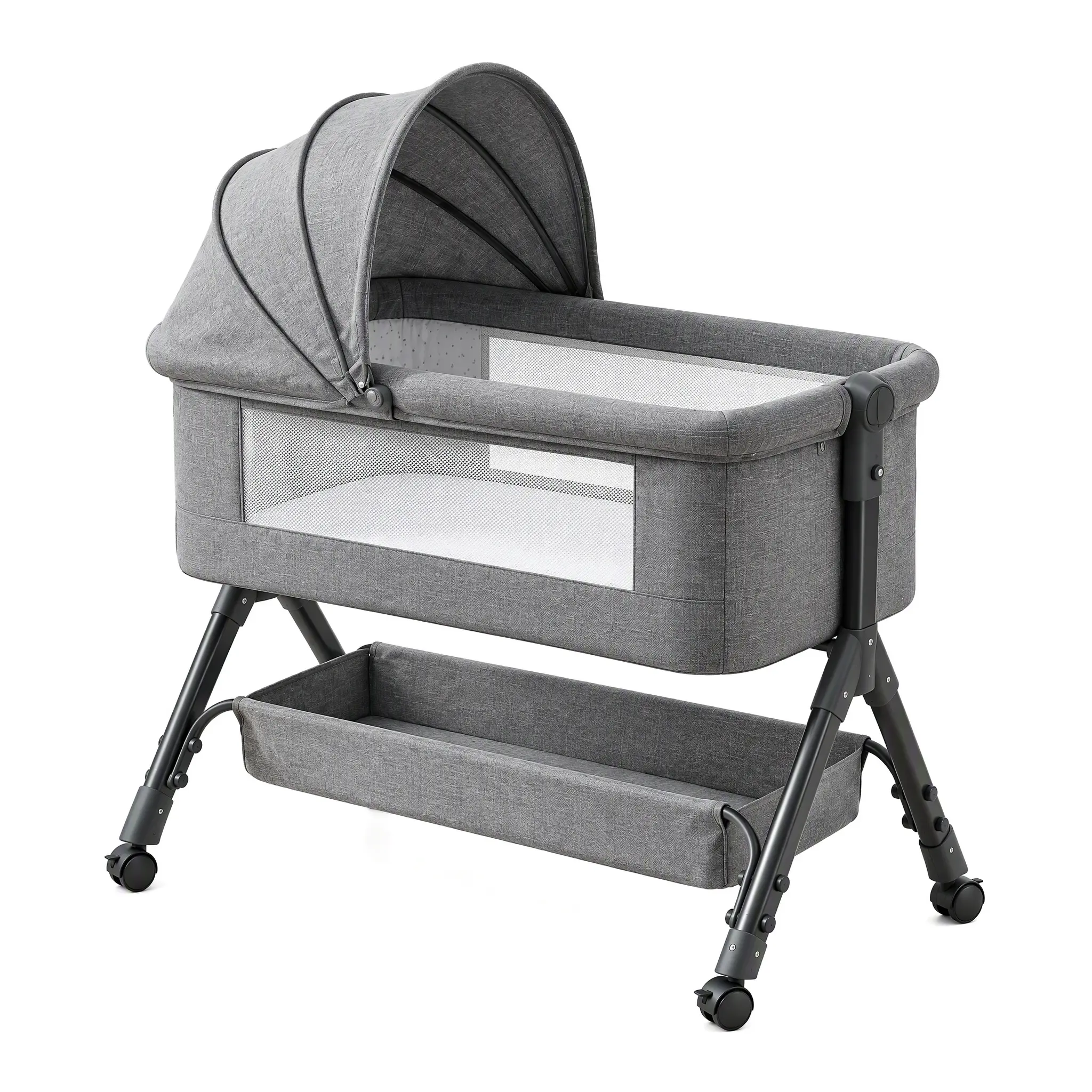 Newborn Infant Bedside Bassinet for Baby, Safe Infant & Toddler Bedside Sleeper Crib with Wheels, 5 Adjustable Heights, Mosquito Net, Breathable Mattress, Mesh Panels, Storage Basket – Newborn Care Essential sleep bed