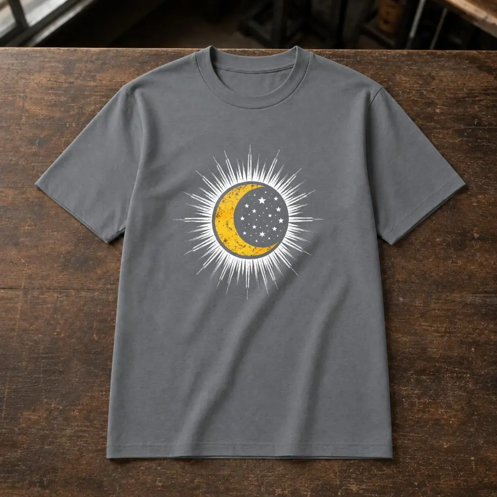 Xtauto Vintage Celestial Style Unisex T Shirt Sun And Moon Eclipse Graphic Design Summer Casual Wear Gift For Astronomy Lovers