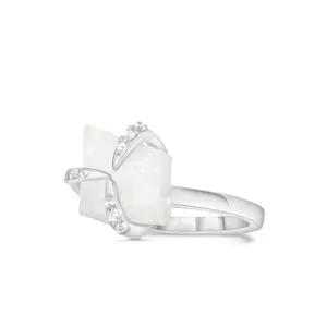 Valerie Rose - Maleficent - Genuine Rainbow Moonstone Ring, Dainty Sterling Silver Wedding Band, Raw Stone Jewelry, Engagement Ring