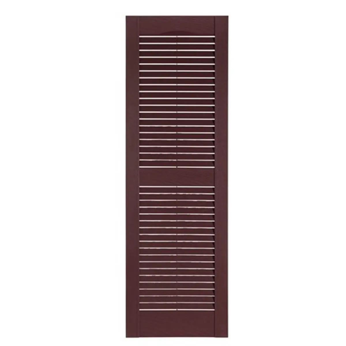 Perfect Shutters Premier Louvered Exterior Shutters - Lightweight 100% Color-Thru Polypropylene, Cathedral Top, Center Mullion, Fade-Resistant, Affordable, 15x39 Inch Pair, Burgundy Home Accessory to Add Value to Curb Appeal, Louvered Slats