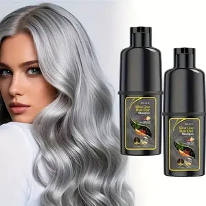2pcs Silver Fixed Color Hair Dyeing Shampoo Long lasting Color Hair Dyeing Agent 3-in-1- Made with natural plant pigments, refreshing and moisturizing, safe and harmless, suitable for normal hair hydration and moisturizing shampoo | Glossy and smooth, col