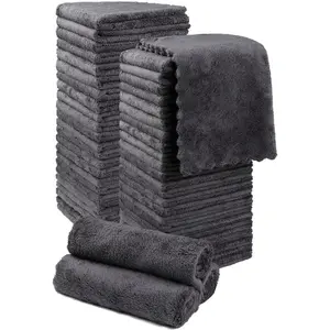 Premium Washcloths 48 Pack, Ultra Soft Towel Sets 12 x 12 inch, Absorbent & Quick Drying Coral Velvet Washcloth Bulk, Multi-Purpose Wash Cloths for Bathroom, Hotel, and Gym (Grey)