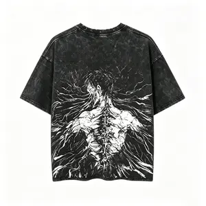 Men's Attack on Titan Eren 100% Cotton Washed Shortleeve T-shirt - Direct-to-Garment Printed, Survey Corps Cosplay, Unisex Loose Casual Streetwear Oversized Menswear Top, Shortsleeve