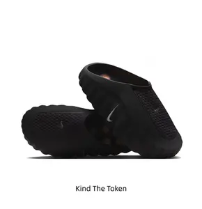 Black Thick-Soled Mule Slides, Orange Spherical Massage Outsole, Breathable Fabric Upper, Pre-Game Recovery Tech Slides