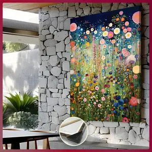 Vivid floral oil painting art - charming night sky and blooming flowers, waterproof and odorless, perfect for living room, bedroom, office wall decoration restaurant decor