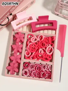 157 pieces of pink sweet wind seamless high elastic hair ring, matte frosted hair clip hair ring hair comb set, ladies daily home, commuting, school, photography versatile hair comb hair clip set