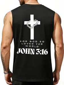 Men's John 3:16 Christian Tank Tops - Jesus Saved Me Crown of Thorns Cross Graphic Sleeveless Shirts, Faith Based Religious Workout Gym Muscle Tees, Church Streetwear Casual Summer Outfits for Men