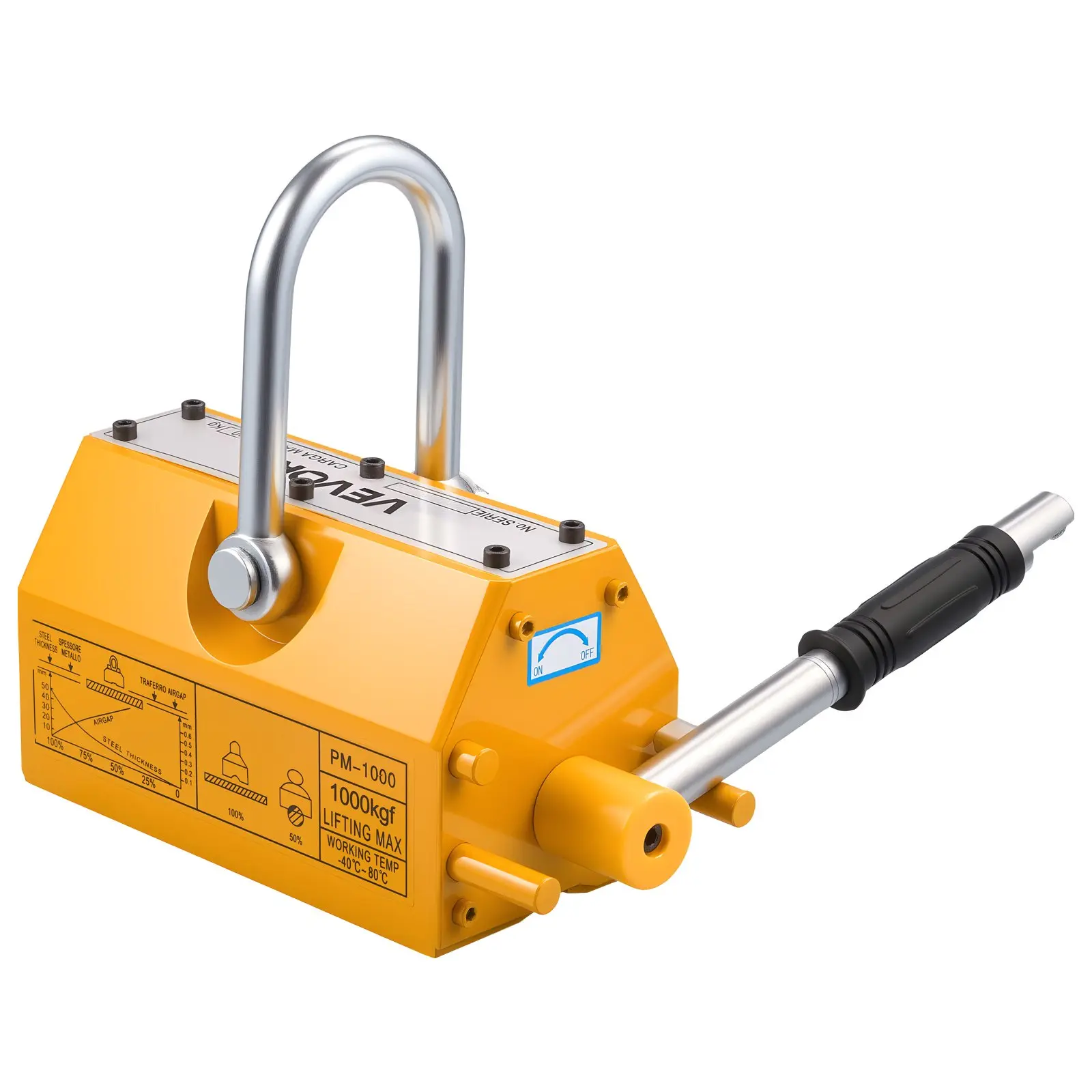Permanent Magnetic Lifter with Rotary Switch, Built-in Lock Pin & Flexible Shaft Design, 2200 lbs Pulling Capacity, Heavy-Duty N42 Neodymium Magnet, 66.0 lbs, 11.14 x 5.12 x 8.19 inch for Engineering, Mining, Hoist