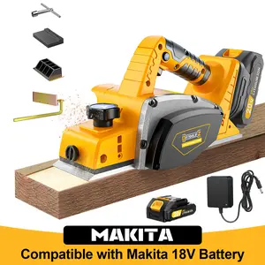 Upgrade Cordless 3-1/4" Electric Wood Planer with 1x2.0Ah Battery, 15000RPM Power Planer for Woodworking Carpentry DIY Blades and Edge Guide