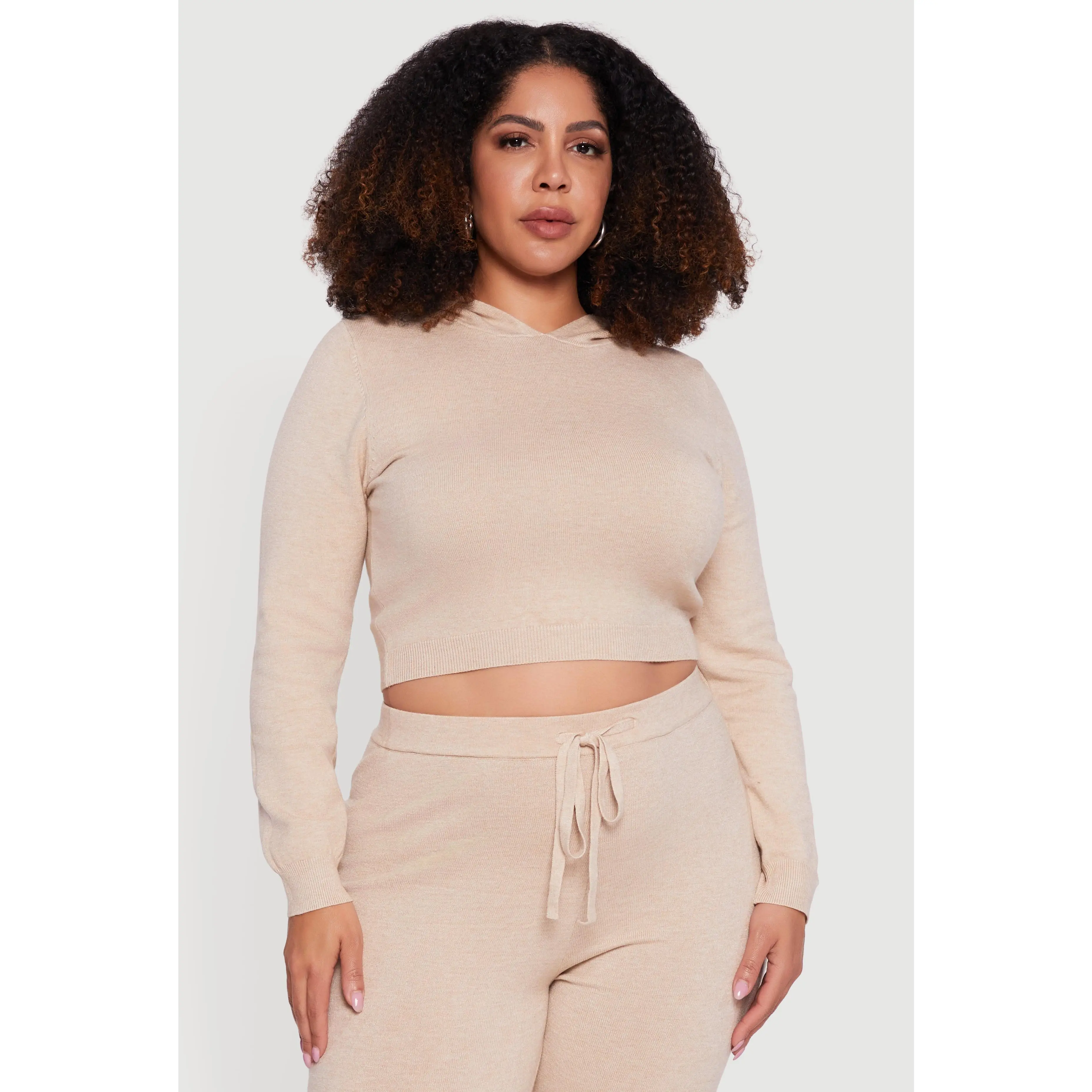 Plus Size Hooded Pull Over Crop Sweater
