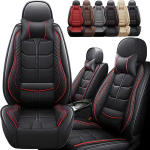 Full Coverage 5 Seats Car Seat Covers,Leather Seat Protectors with Lumbar Pillows, Car Interiors Fit For Nissan/Honda/Accord/Civic/CRV/Hrv/Sorento/Toyota/Corolla/4Runner/Camry/Hyundai/Mazda/Acura/Kia