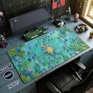 Squirtlee Floating Pond Art XL Gaming Mouse Pad, TCG Mat, Anime Desk Mat