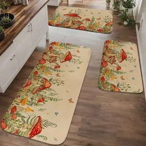1/2/3 PCS, Springtime Happy Mushroom Floral Butterfly 2D Flat Printing Pattern, Home Decor, Home Mat Set, Suitable for Kitchen and Bathroom, Soft and Thick Indoor Entrance Rug, Non-Slip and Easy-to-Clean, Flower Pattern Rugs