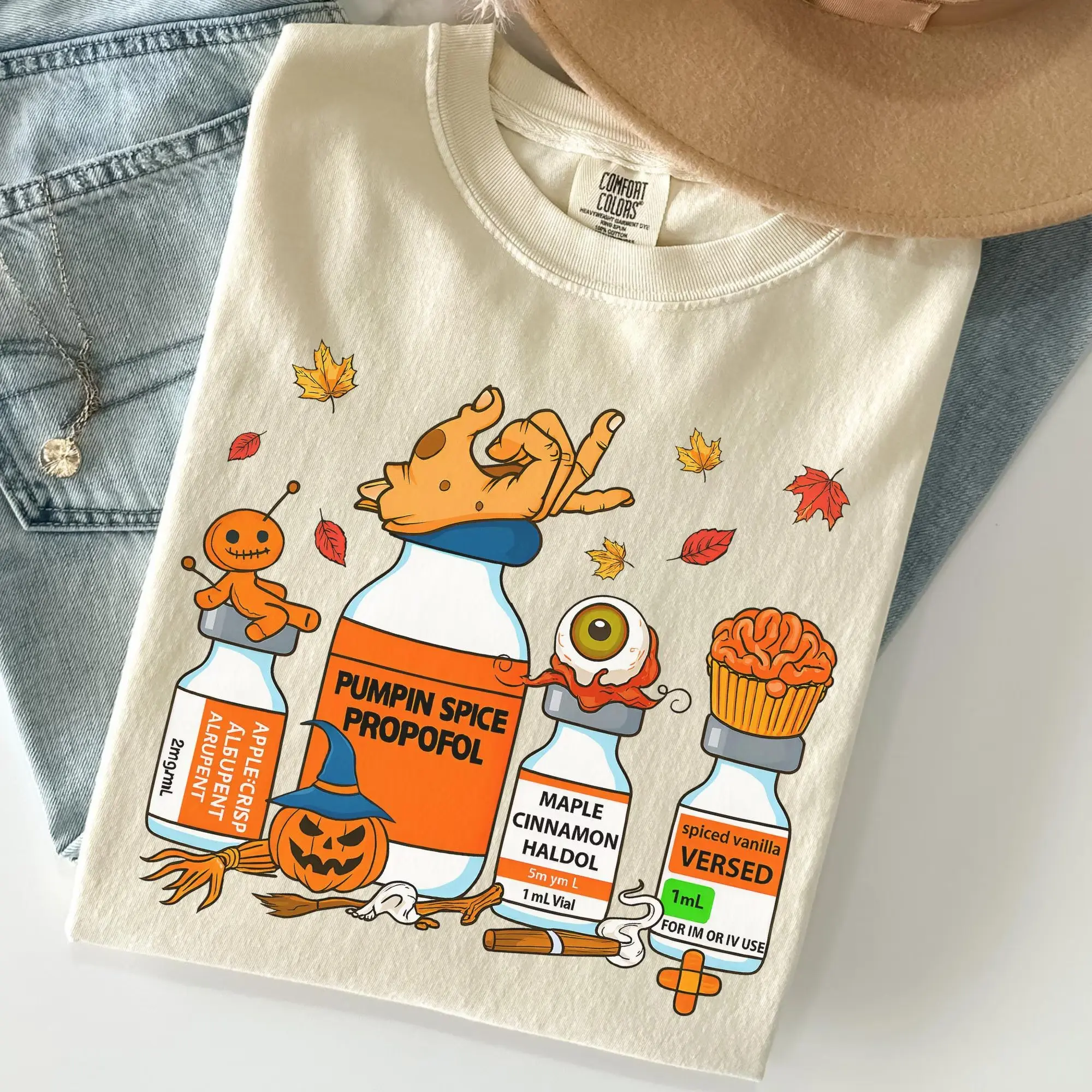 Comfort Colors Pumpkin Spice Propofol Nurse Shirt, Halloween ICU Nurse Graphic Tee, Spooky Season Medical T-Shirt