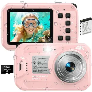 4K Underwater Camera, 64MP 16FT  Digital Camera with 16GB Card, Autofocus Floatable  Camera with IPS  Screen, 16X Digital Zoom, Fill Light