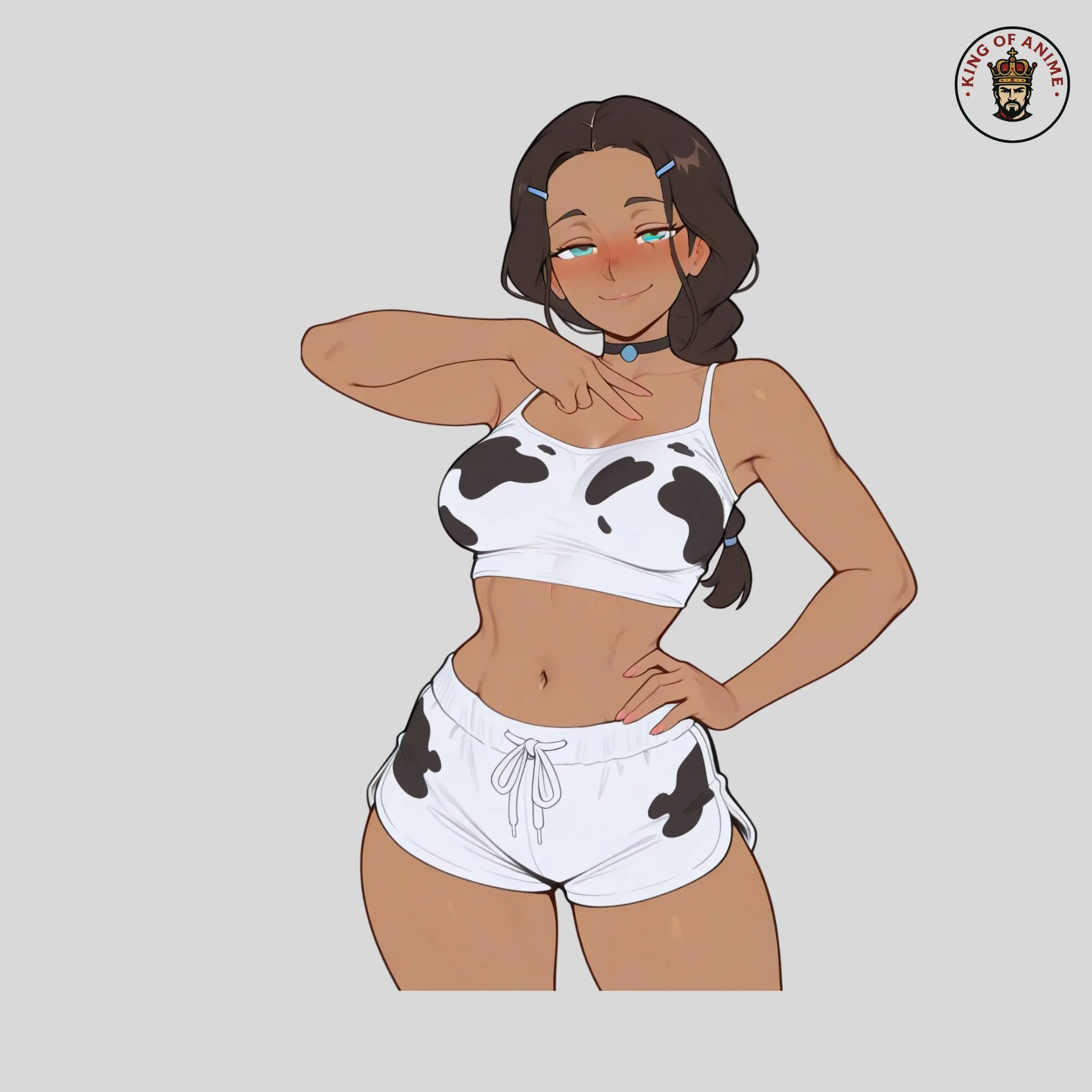 Cow Print Anime Girl Sticker, Cute Fashion Vinyl Decal, Laptop Water Bottle Phone Case Sticker