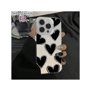 Luxury Love Heart Pattern Case For IPhone 16 15 14 Pro Max 13 12 11 XR XS Plus Shockproof Anti-Scratch Durable PC Back Protective Cover