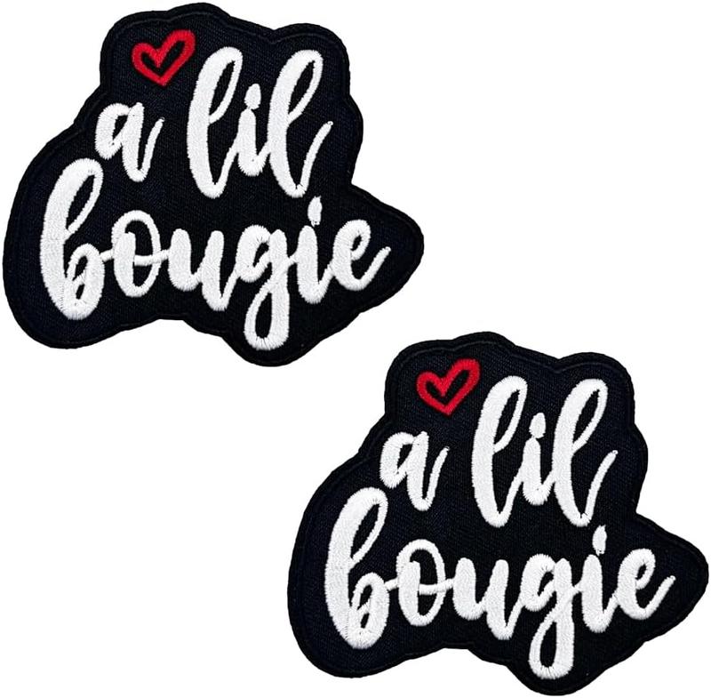 A Lil Bougie Embroidered Iron on Patches for Biker Vest Classical Design with Red Heart Accents Easy to Use & Versatile Stylish Accessory