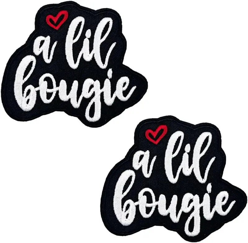 A Lil Bougie Embroidered Iron on Patches for Biker Vest Classical Design with Red Heart Accents Easy to Use & Versatile Stylish Accessory