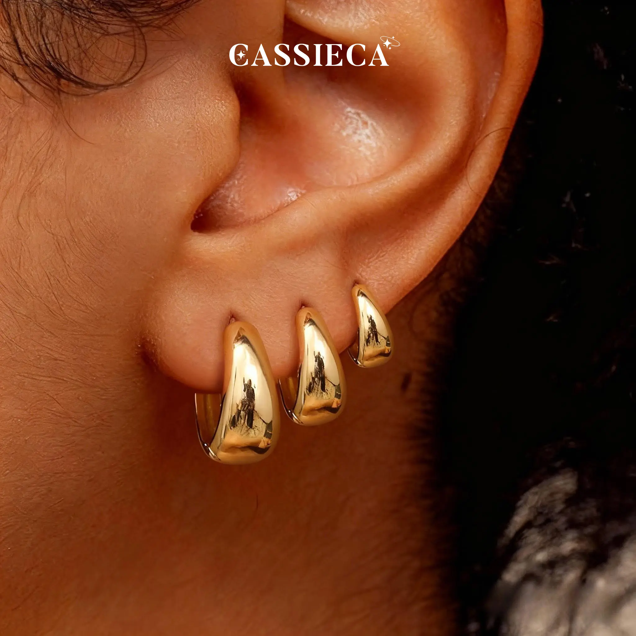 CASAIECA 3Pairs Hoop Earrings Set for Women 14K Gold Plated Chunky Earring Silver Plated Hypoallergenic Small Huggie Hoops Lightweight Tiny Thick Trendy Hoop Earrings Stacks for Multiple Piercing, Earring For Women, Chunky Hoops Summervibes,summerwins