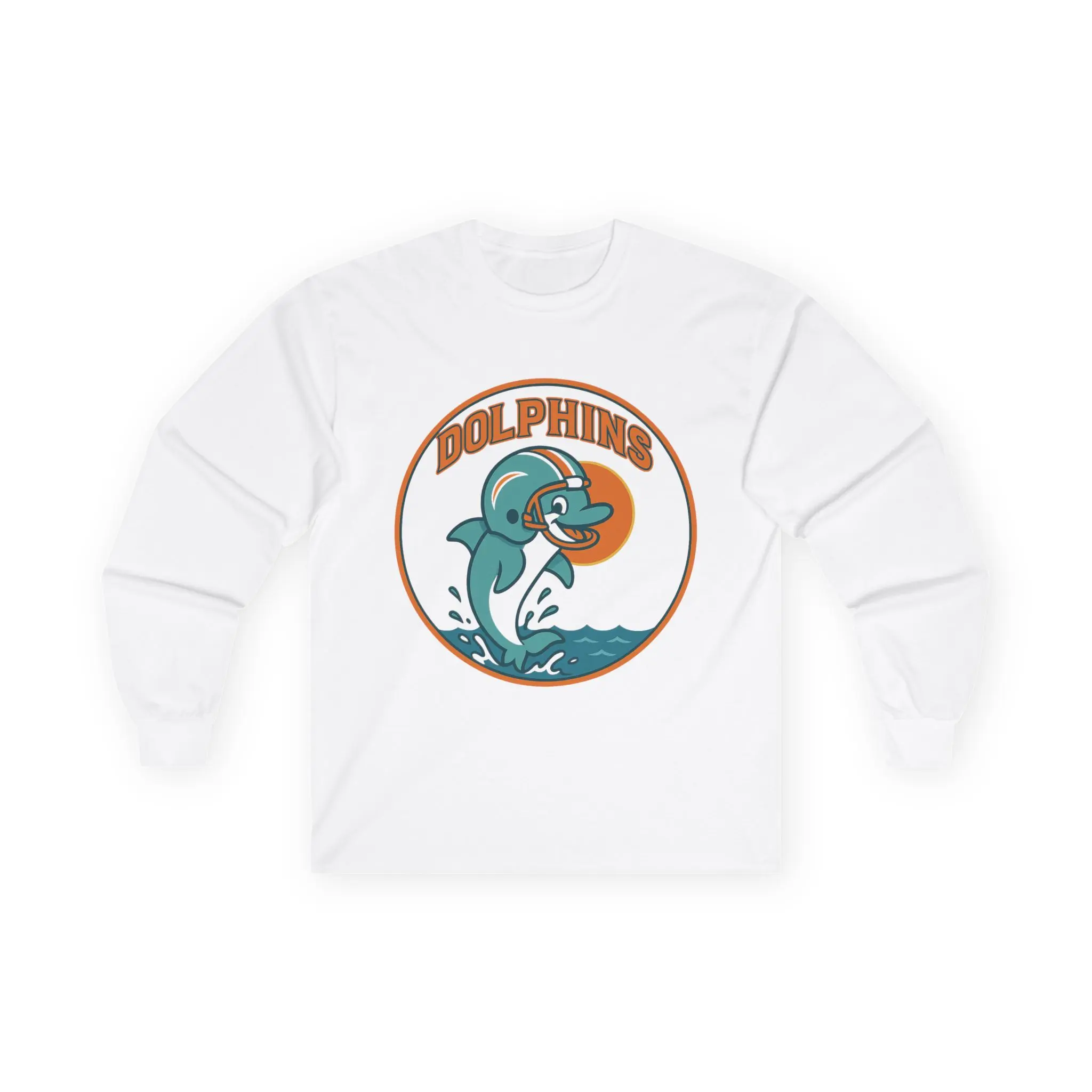 Dolphin Print Long Sleeve Tee, Customizable Unisex Tee, Beach Vibes Apparel, Nautical Gift, Casual Wear, Sporty Fashion