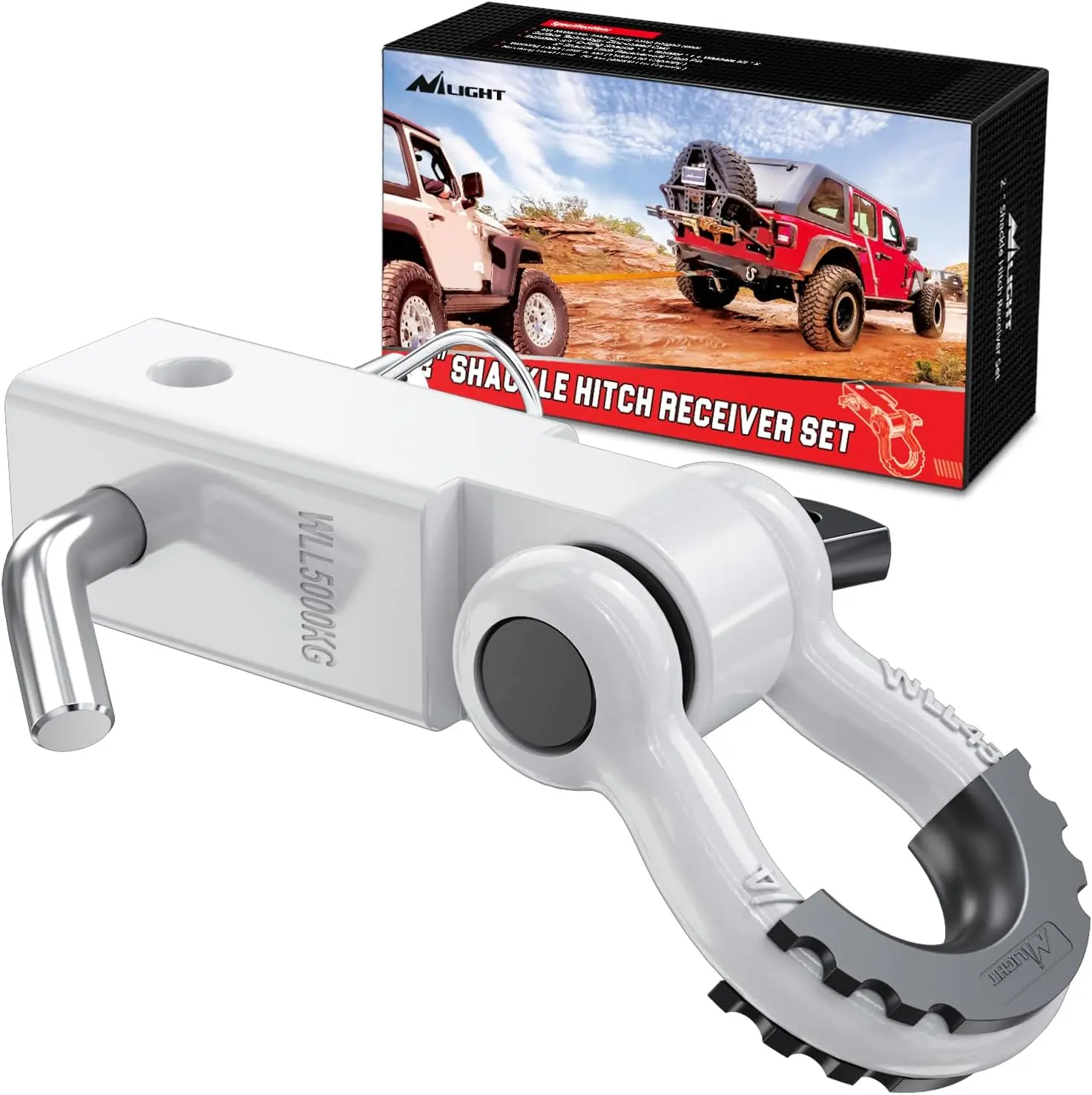 Nilight 2-Inch Shackle Receiver Recovery Equipment, 45000 LBs High-Strength Steel, 3/4-Inch D-Ring Hitch-Mounted Shackles with Dual Pin, Powder Coat Fights Rust, Corrosion-Resistant Rattle-Damp Isolator, Heavy-Duty Towing Kit for Off-Road Trucks, SUVs, Tr