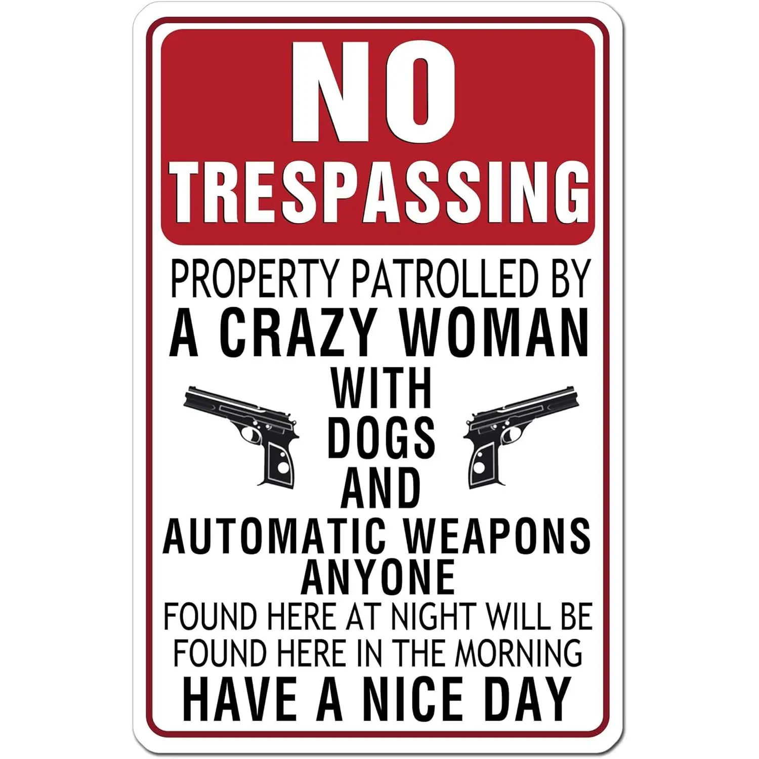 Funny No Trespassing Signs Private Property Security Sign Safety Privacy Warning Sign 12"x8" Property Patrolled By A Crazy Women