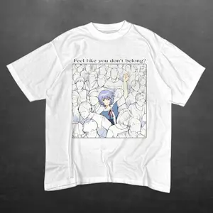 Rei Ayanami Shirt, Feel Like You Don’t Belong Anime Tee, Evangelion Graphic Shirt, Sad Aesthetic Manga Tee, Anime Streetwear Shirt, Evangelion Ayanami Rei Top, Japanese Manga Graphic Tee, Vaporwave Anime Shirt, Unisex Menswear Womenswear Streetwear Top