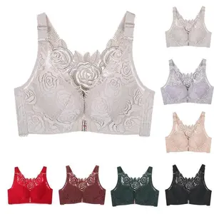 Women's Rose Lace Bra Mesh Breathable Adjustable Wide Straps Wireless Comfortable Front Push Close-fitting Underwear Womenswear Smooth Can be used with a raincoat