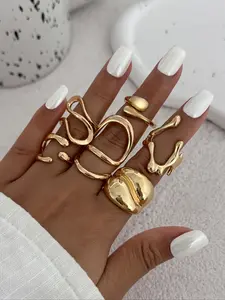 Bohemian Geometric Irregular Liquid Water Drop Stackable Rings Set, 6 Pcs, Casual Style, Zinc Alloy, All Seasons, Women's Jewelry Gift