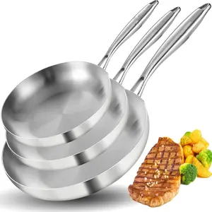 Tri-Ply Stainless Steel Frying Pan Set– Professional Skillet Fast & Even Heating, 8/10/12 Cooking pans, Induction & Oven Safe Cookware for Modern Home Kitchens, Detachable Handle
