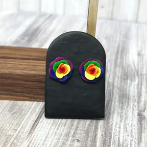 LGBTQIA+ Pride Rose Stud Earrings | Handmade Polymer Clay Jewelry | Rainbow, Gay, Bisexual Bi Lesbian wlw mlm pansexual pan trans transgender queer accessories