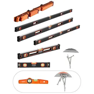 VEVOR 6-Piece Torpedo Level (Only 10-inch has magnetic), 78/48/32/24/16/10 Inch Box Levels Set, Bubble Vials Ruler for 45/90/180 Degree, Shock-Proof Aluminum Alloy Magnetic Leveler Tool, SAE/Metric Scale(Only 10-inch has magnet)