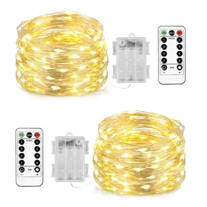 2 Pack Each 20 Ft 60 LED Short Fairy Lights Battery Operated Christmas String Lights with Remote, Waterproof 8 Modes Firefly Twinkle Lights for Christmas Tree, Wreath Decor