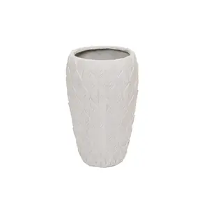 24" Grey Leaves Fiberstone Planter | Indoor & Outdoor Use