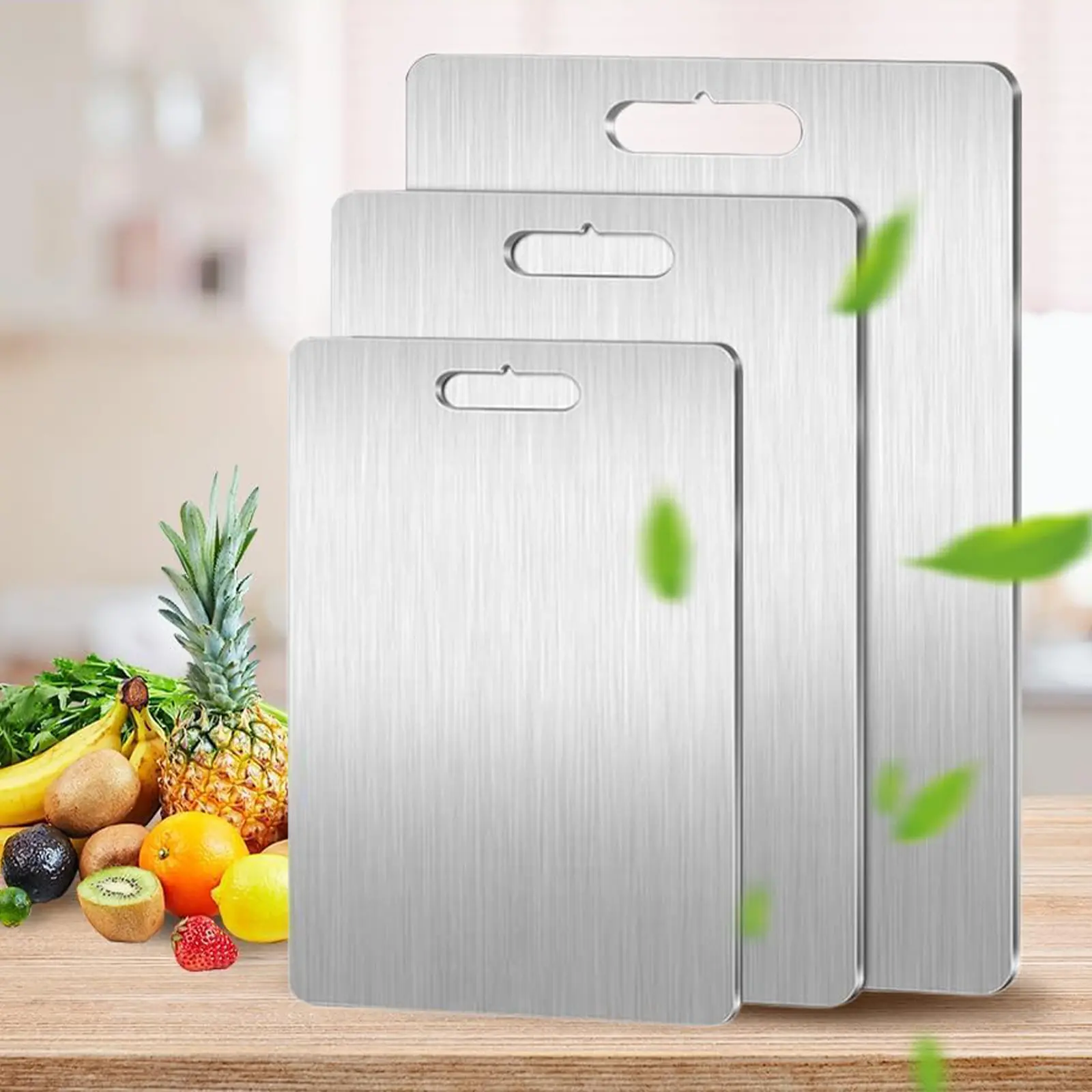3pcs Stainless Steel Chopping Board - Stable, Non-slip, Versatile Household Kitchen Cutting Board for Practical Cooking Use