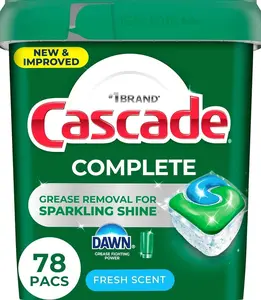 Cascade Complete Dishwasher Pods - Fresh Scent ActionPacs, Dishwasher Detergent, Dishwasher Soap, Detergent Pods, 78 Count