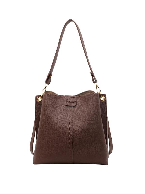 Simple waxed leather bucket bag, PU Tote Satchel, fashionable, casual and versatile wide-strap one-shoulder crossbody bag, textured and trendy one-shoulder commuter bag, Elegant Commuter Bag, suitable for daily wear, commuting and other scenarios