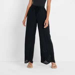 Women's High-Rise Wide Leg Embellished Eyelet Pull-On Pants - Future Collective