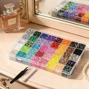 32000Pcs Resin Jelly Rhinestones Glitter Kit 3mm Multicolor Flatback Gems with 40 Colors B-7000 Adhesive Tweezers Dotting Pen for Nail Art Phone Cases Jewelry DIY Projects