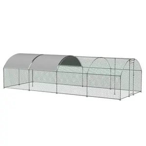 DOMISO Metal Chicken Coop, Large Chicken Run with Waterproof and Anti-UV Cover, Dome Shaped Walk-in Fence Cage Hen House for Outdoor and Yard Farm