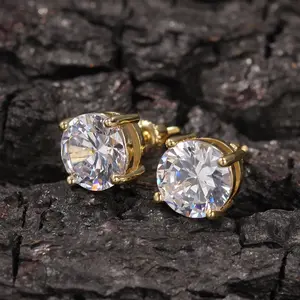 【PANG Jewelry】Classic Round Large Diamond Hip-Hop Stud Earrings for Men  Made of 925 Silver  Fashionable Earrings