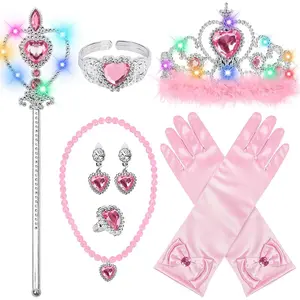 X-CPA06   Princess Crown Tiara for Little Girls Princess Dress Up Accessories, Light Up Tiara Wand Toy Gifts for 3-6 Girl