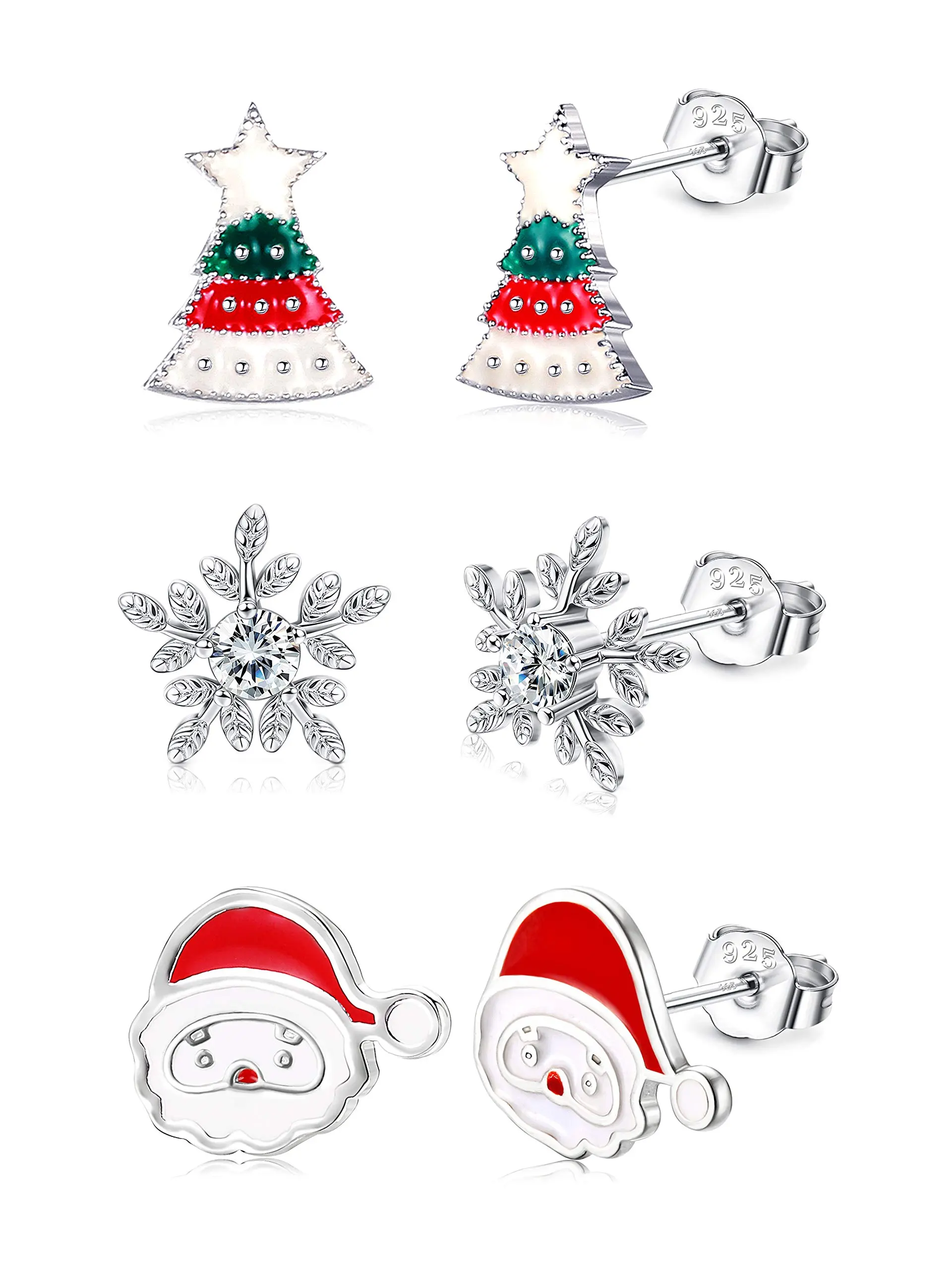 MILACOLATO Christmas Earrings 3 Pairs 925 Sterling Silver Christmas Stud Earrings for Women  Hypoallergenic Snowman Santa Claus Christmas Tree Snowflake Earrings Christmas Thanksgiving Jewelry Gift