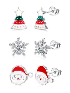 MILACOLATO Christmas Earrings 3 Pairs 925 Sterling Silver Christmas Stud Earrings for Women  Hypoallergenic Snowman Santa Claus Christmas Tree Snowflake Earrings Christmas Thanksgiving Jewelry Gift
