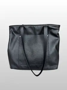 Ellianna Super Soft Black Leather Tote Bag - Ultra-Soft Full-Grain Leather, Spacious Interior, Star-Patterned Lining, Zippered Pocket, Magnetic Snap Closure, Handcrafted by Amish Artisans