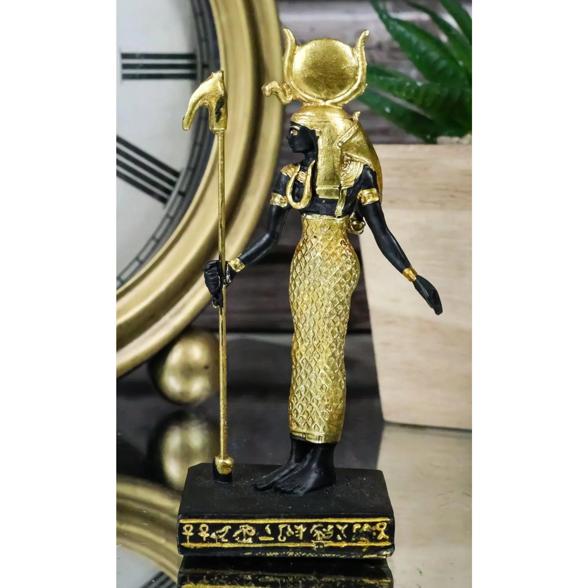 Hathor Ancient Egypt Motherhood Goddess Small Size Resin Dollhouse Miniature Figurine, Hand-Painted Home Decor Statue with Polished Finish